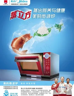 蒸立方美的微波炉创意广告PSD素材