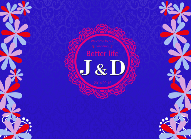 宝石蓝婚礼喷绘背景