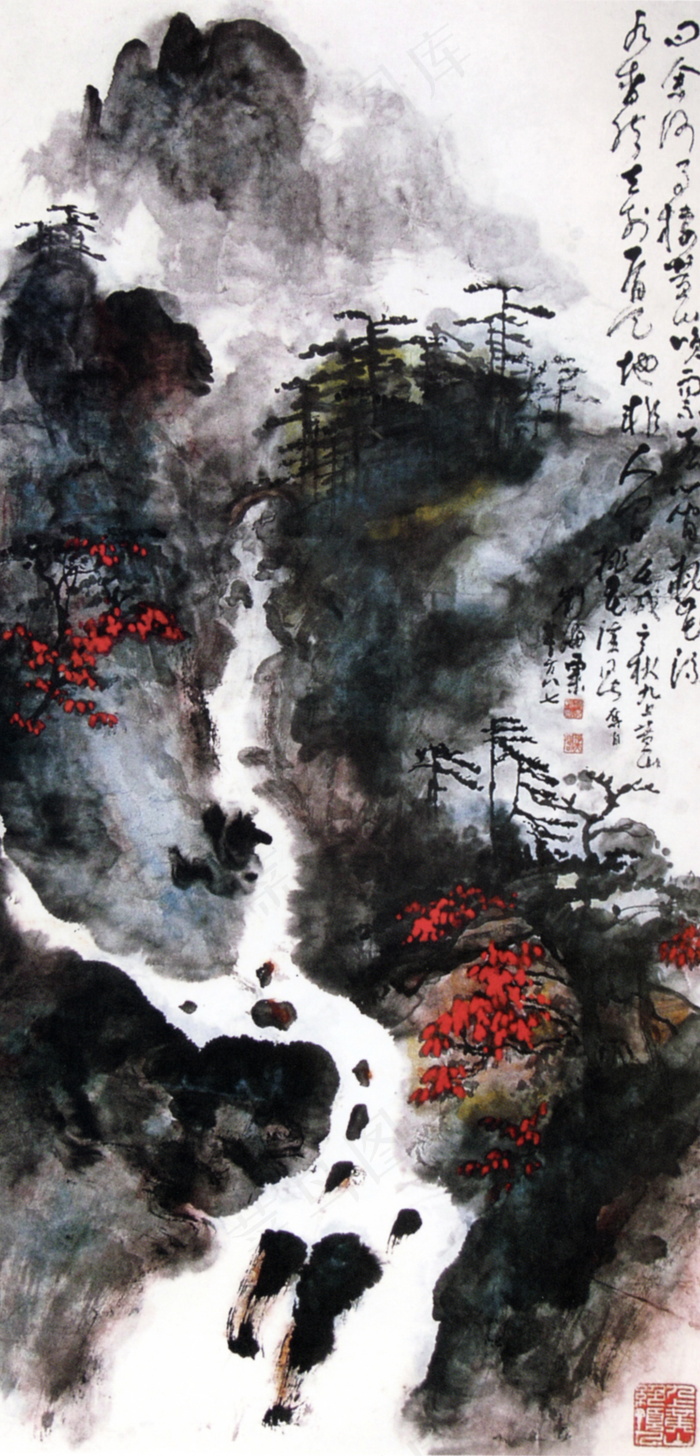 桃花溪山水国画