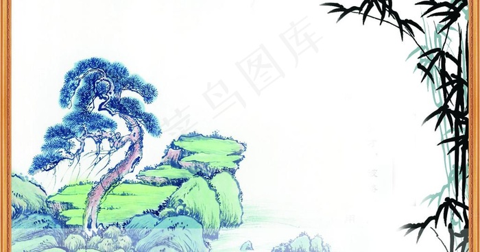 边框 书 竹子 风景画 山图片cdr矢量模版下载