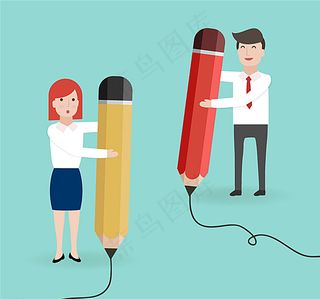 抱铅笔的商务男女矢量素材图片
