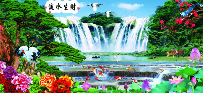 山水画流水生财(7045X3249(DPI:55))psd模版下载