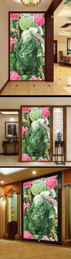 玄关过道招财进宝玉雕无框画装饰画挂...