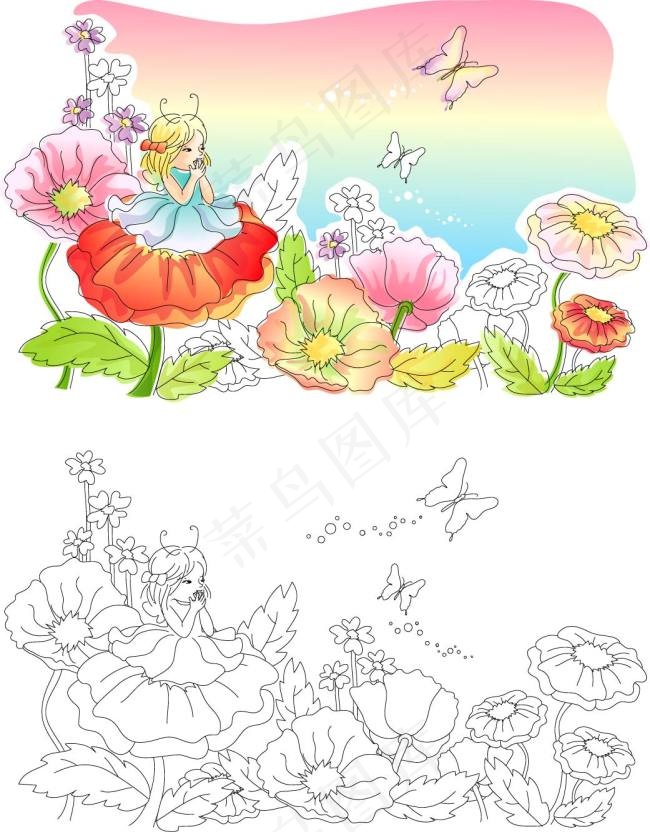 美丽的花仙子ai矢量模版下载
