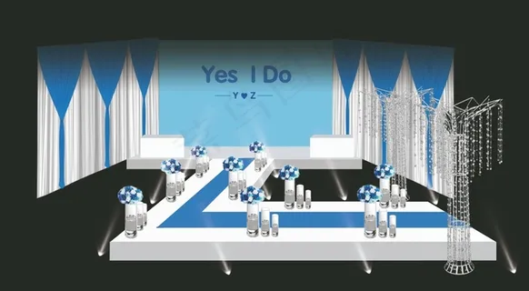蓝色L型走廊婚礼舞台场景效果图 蓝色L型走廊婚礼舞台场景效果图