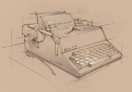 手绘办公室用品 打字机图片