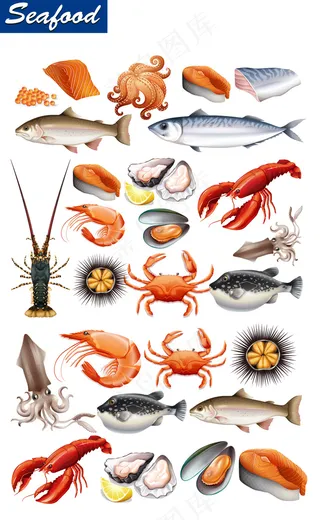 2017欧美时尚海鲜餐厅插画矢量素...