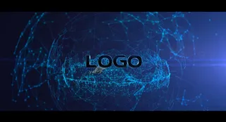 震撼蓝色粒子点线地球logo展示a...