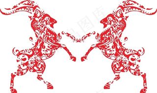 2015年双羊剪纸矢量图