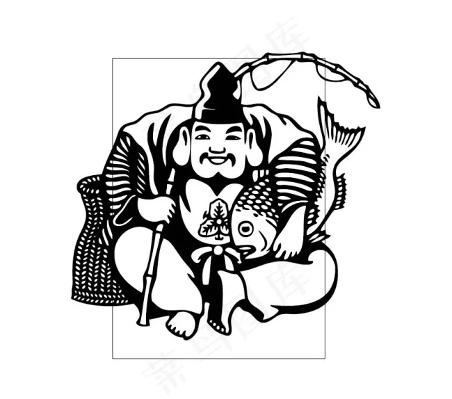 钓渔剪纸渔翁ai矢量模版下载