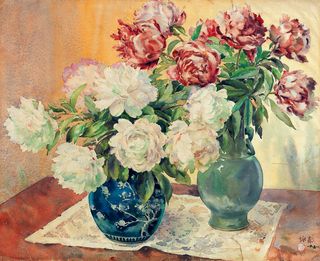 静物红白芍药图片