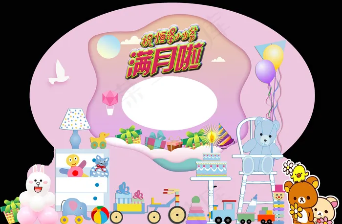 卡通生日造型牌psd模版下载