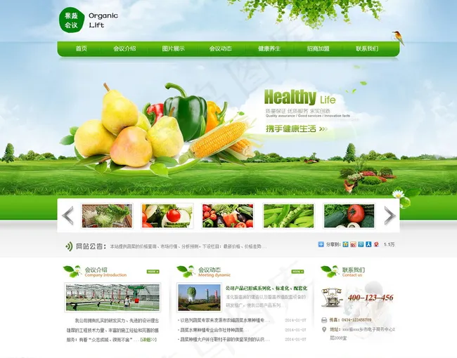 绿色果蔬网站图片psd模版下载