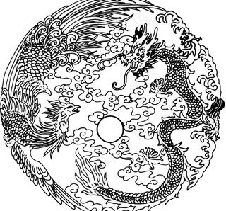 龙凤 龙 凤凰 矢量线