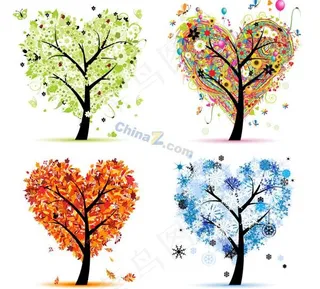 四季爱心树矢量素材