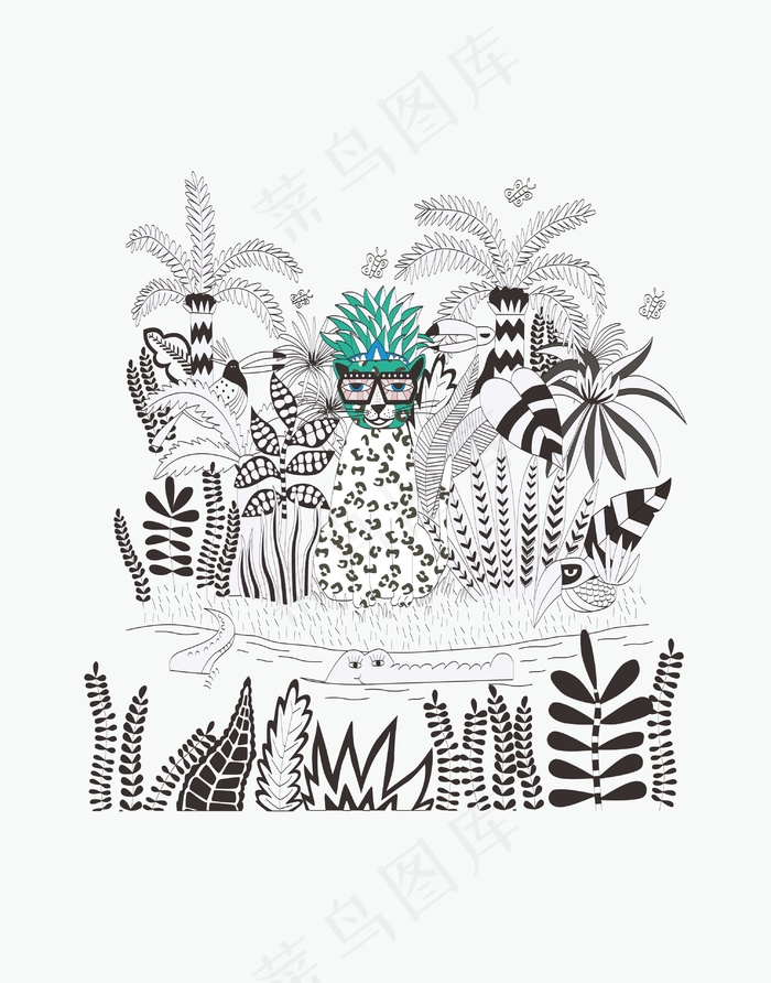 手绘白描动物世界