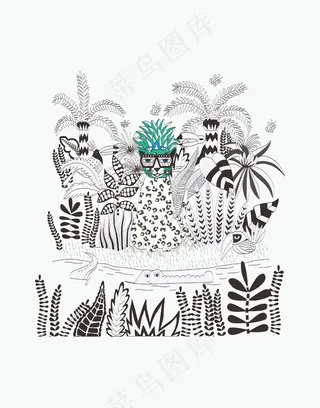 手绘白描动物世界