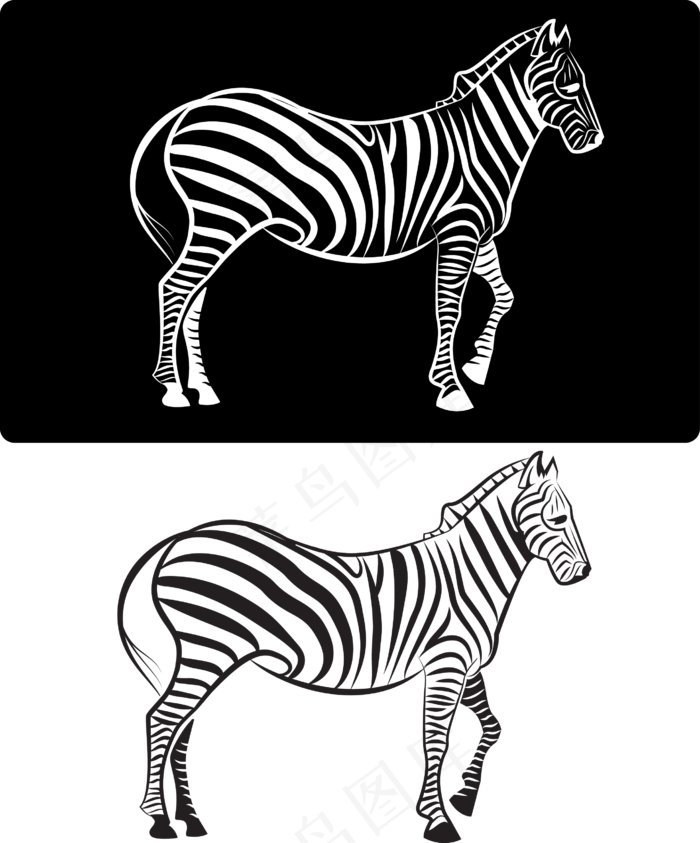 斑马剪影插画素材