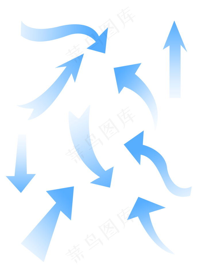 扁平化兰色不透明渐变矢量透气弯曲箭头元素