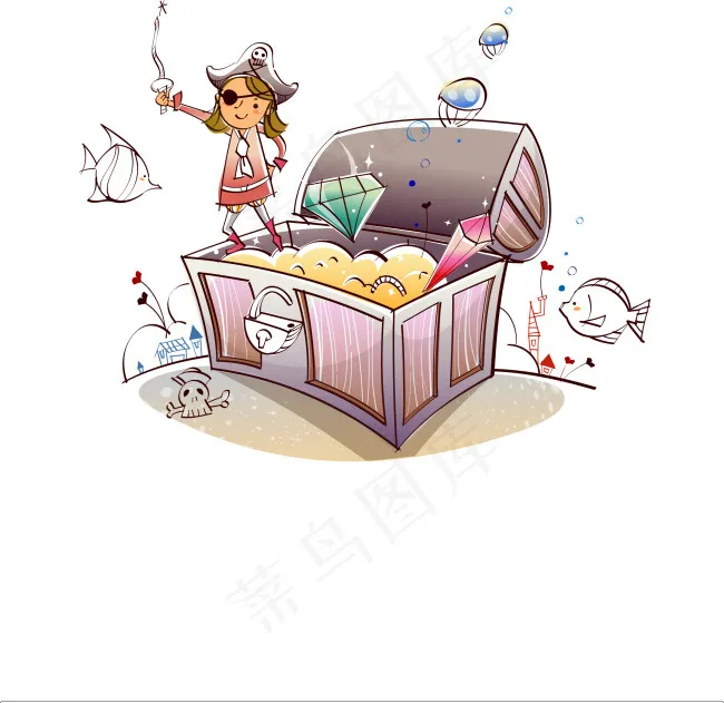 加勒比海盗小女孩高清矢量插画源文件...ai矢量模版下载