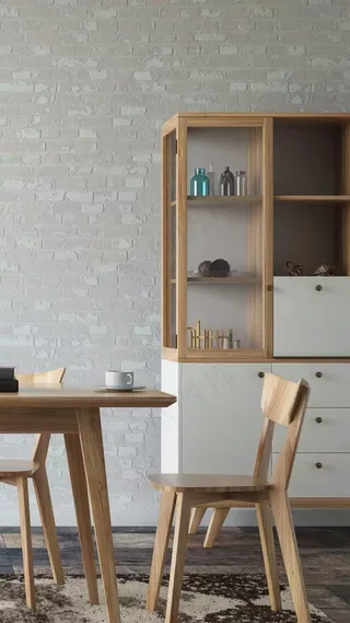 储物柜和餐桌椅高清摄影图片