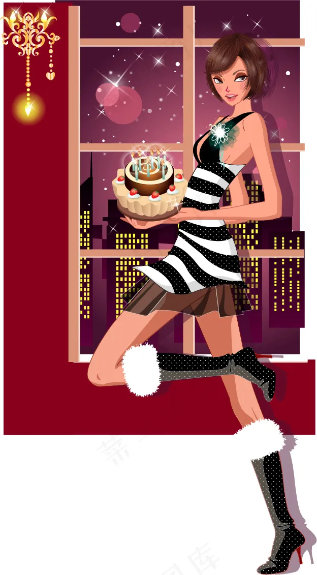 淘宝插画美女eps,ai矢量模版下载