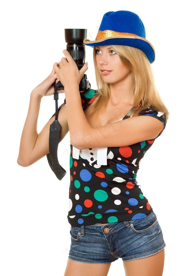 拿着相机的时尚模特图片