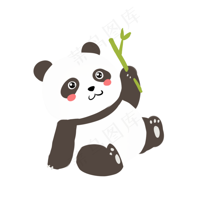 手绘可爱熊猫吃竹叶插画