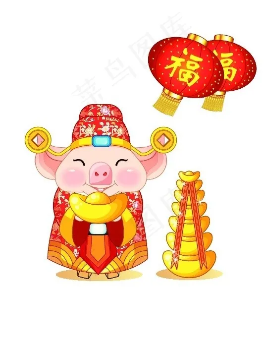 新春财神猪送元宝eps,ai矢量模版下载