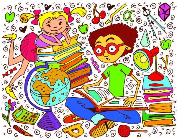 2张学生研究主题矢量插画