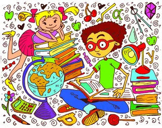 2张学生研究主题矢量插画