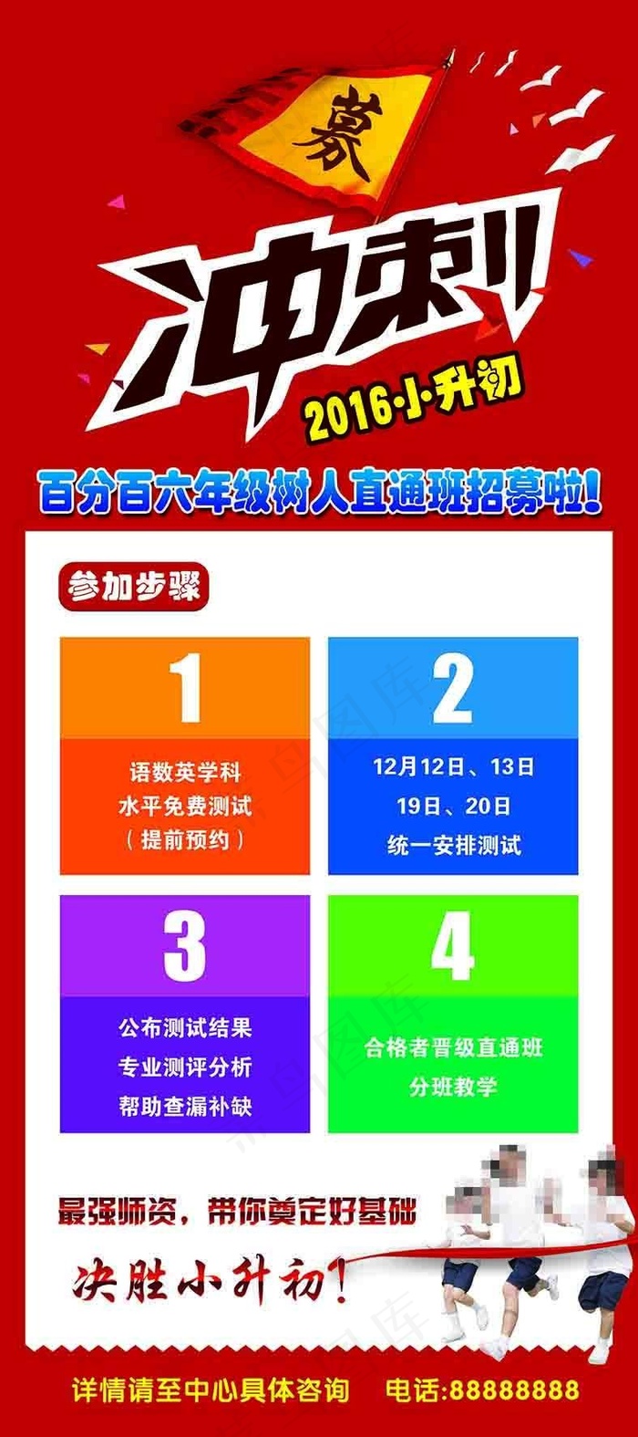 教育辅导决胜小升初冲刺直通招募展架...psd模版下载