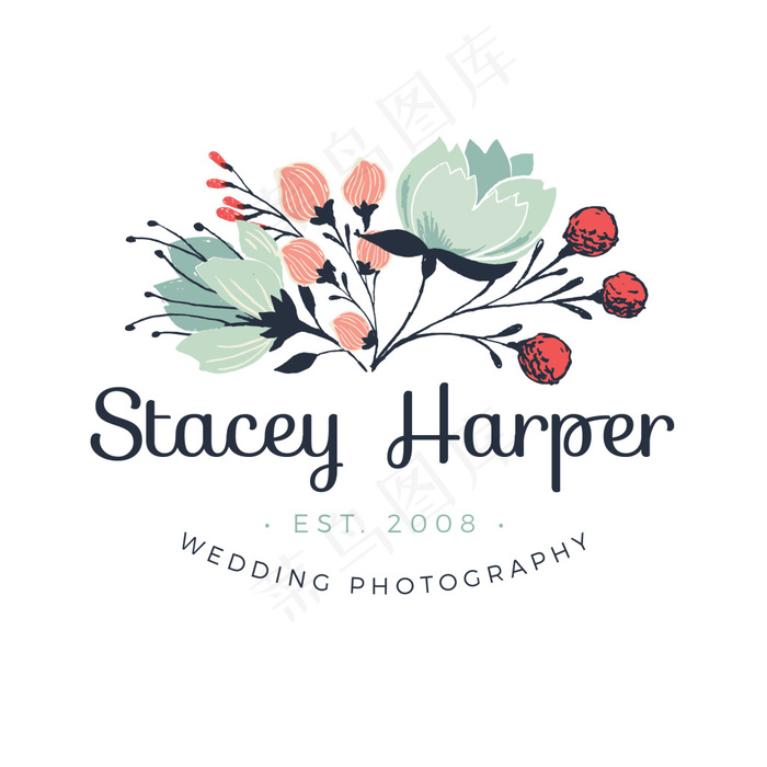 唯美手绘花卉婚礼LOGO