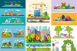 扁平化城市景色3矢量图