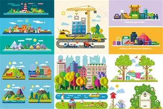 扁平化城市景色3矢量图