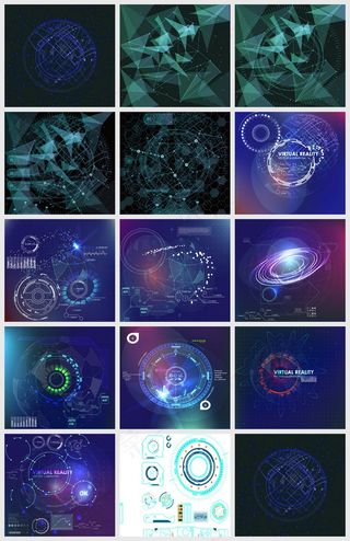 深蓝发光多边形圆形点线抽象背景矢量...