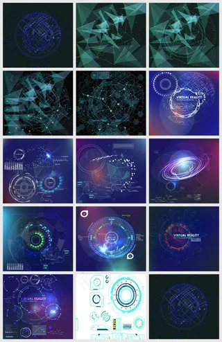 深蓝发光多边形圆形点线抽象背景矢量...