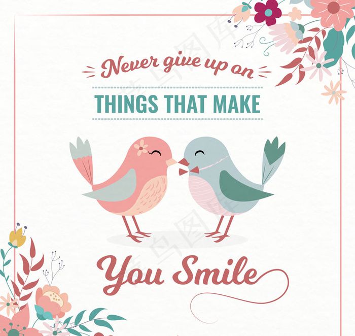 可爱情侣鸟隽语矢量