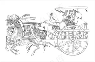 中国古代白描马车人物矢量