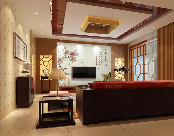 雅兰舍香电视背景墙 客厅素材