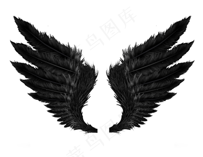 一对黑色翅膀免抠png透明图层素材