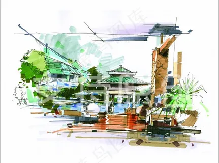 手绘 景观效果图 景观设计图片