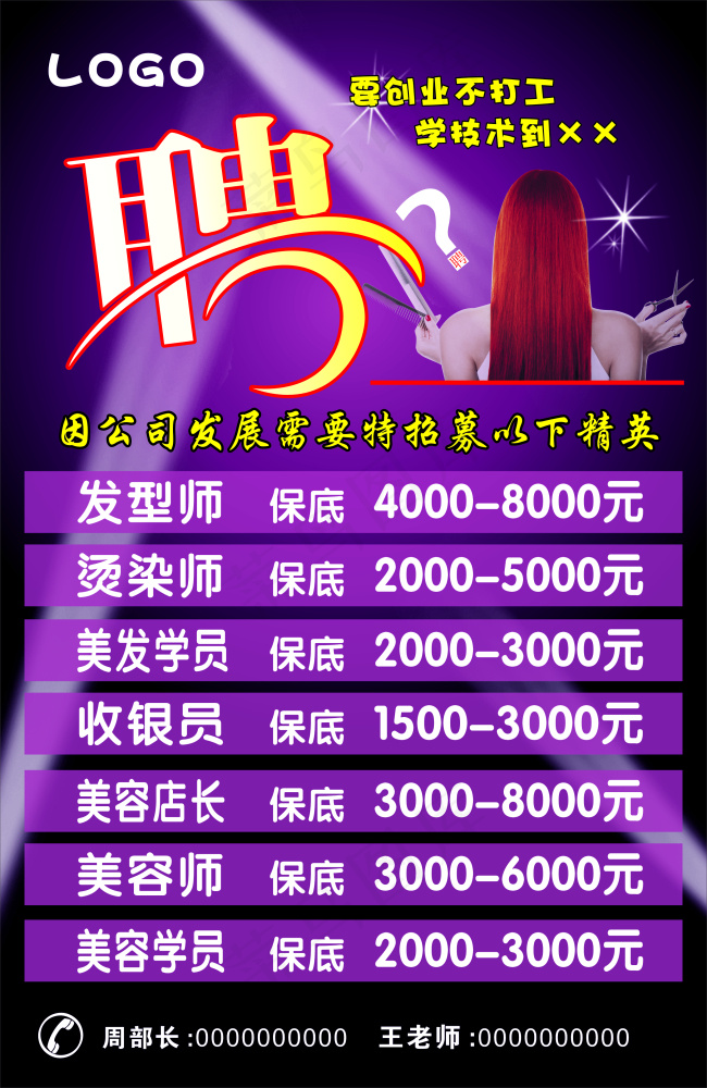 美容美发诚聘cdr矢量模版下载