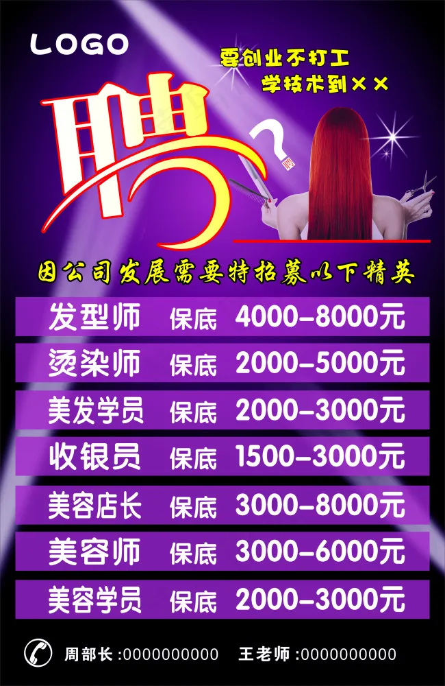 美容美发诚聘cdr矢量模版下载