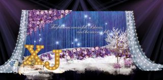 紫色花墙婚礼迎宾区