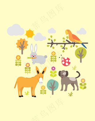 卡通动物场景画