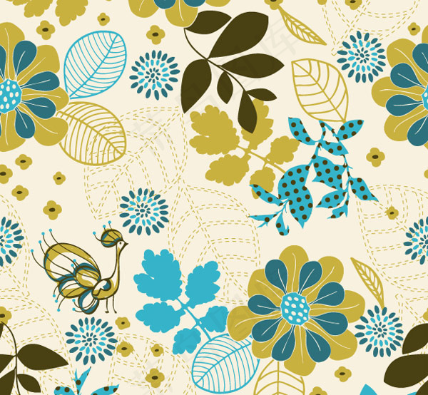 孔雀植物背景矢量