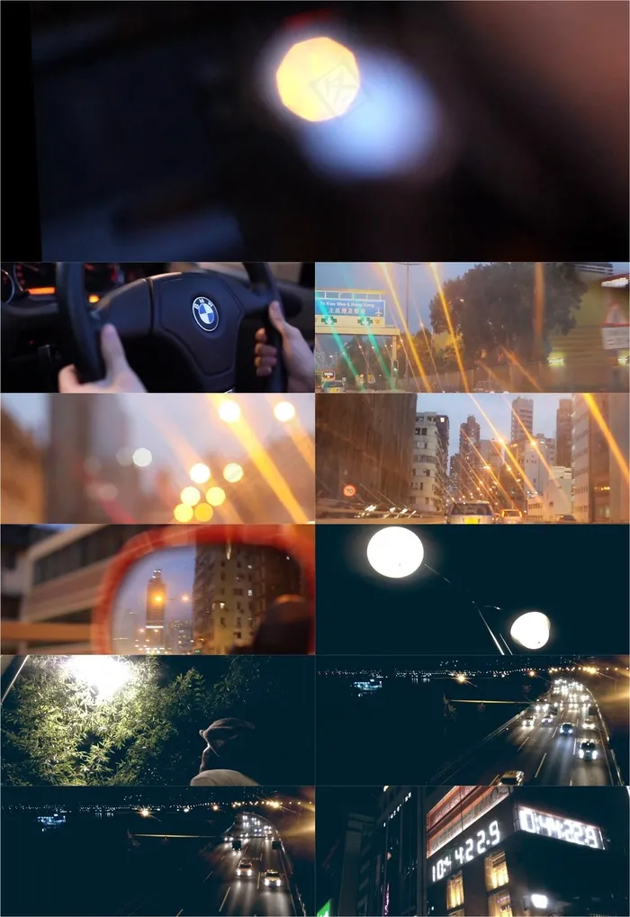 城市汽车路灯道路光景白天夜景视频素...