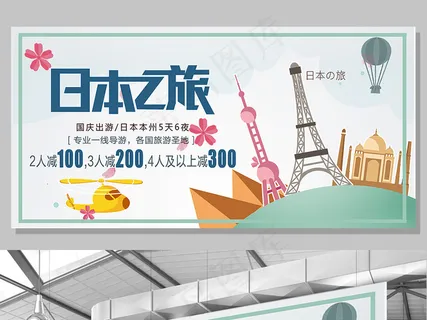 绿色背景简约时尚国庆旅游宣传展板