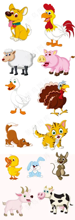卡通手绘动物矢量图素材合集